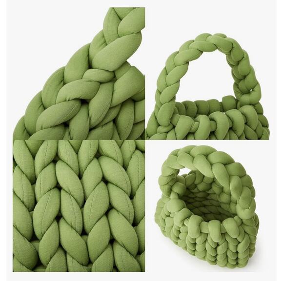 Knit Polyester Small Satchel Bag Handbag Green Boho New 10” x 9” - Picture 5 of 5